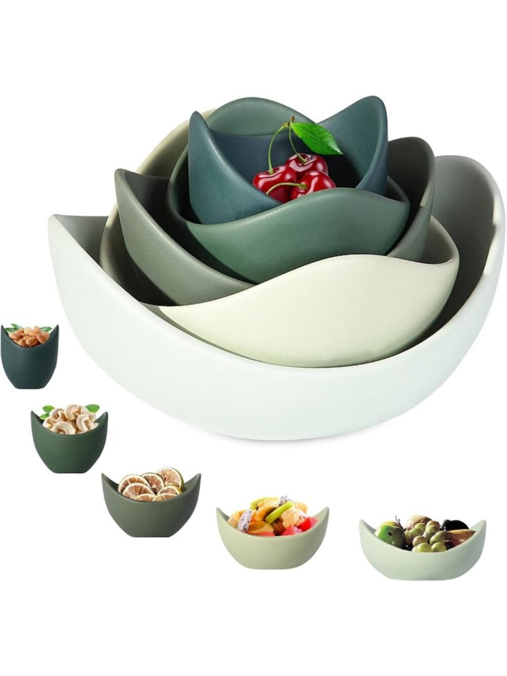 Unique Lotus Shaped Ceramic Bowls - Dishwasher Safe, Perfect for Salad, Pasta
